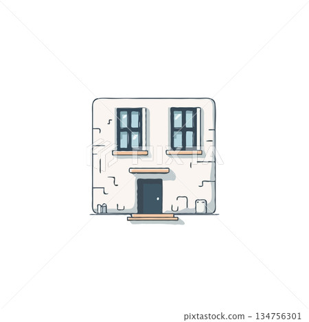 Simplistic square house facade showcases architectural minimalism with whimsical charm and Simplistic square house facade showcases architectural minimalism with whimsical charm and 134756301