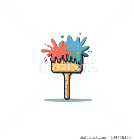 Vibrant paint brush with splatters of color creates artistic expression and imaginative creativity Vibrant paint brush with splatters of color creates artistic expression and imaginative creativity 134756303