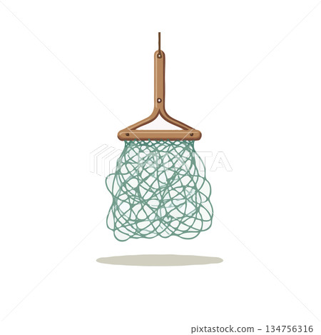 Wooden frame with blue net hanging creates a simple artistic piece with minimalist flair and clean Wooden frame with blue net hanging creates a simple artistic piece with minimalist flair and clean 134756316