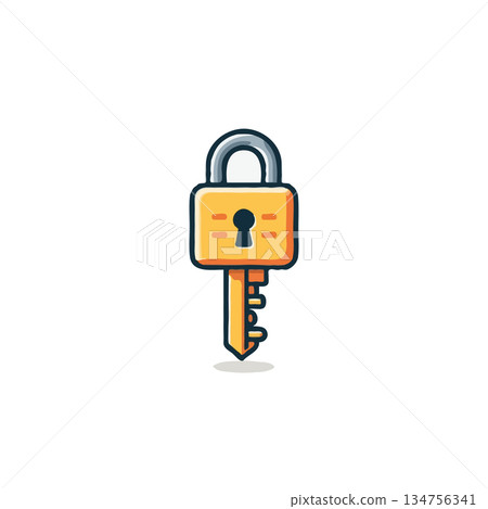 Illustrative lock and key emblem creating a visual metaphor for protection, security, and access 134756341
