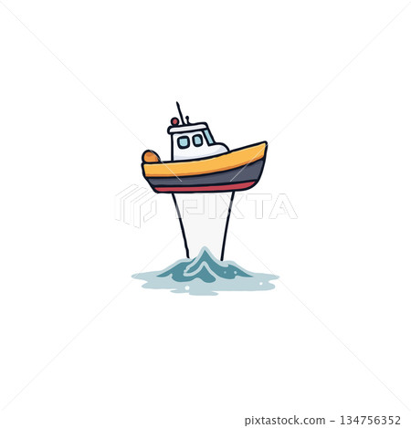 Whimsical cartoon hydrofoil boat skimming across the water creative childlike illustration design Whimsical cartoon hydrofoil boat skimming across the water creative childlike illustration design 134756352