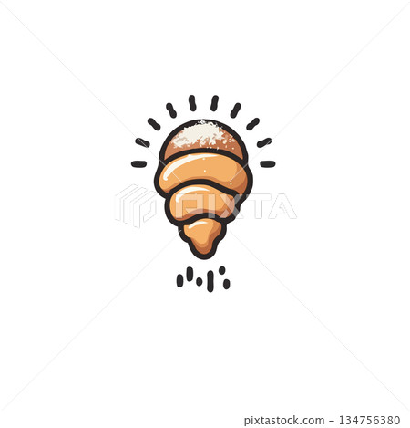 A delightful illustration showcasing a croissant-shaped lightbulb symbolizing culinary innovation 134756380