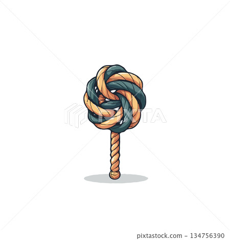 Stylized knot crafted from interlaced cordage, depicting a symbolic flower bloom, evokes nautical 134756390