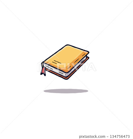Isolated yellow book with a red bookmark cartoon style depiction ideal for academic or Isolated yellow book with a red bookmark cartoon style depiction ideal for academic or 134756473