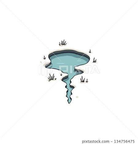 A whimsical isolated water-filled sinkhole cartoon design revealing a winding turquoise descent A whimsical isolated water-filled sinkhole cartoon design revealing a winding turquoise descent 134756475
