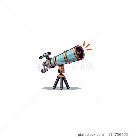 A stylized telescope illustration offering a glimpse into astronomical discoveries and the wonders 134756493