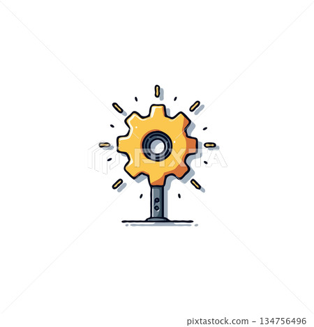 Conceptual artwork showcasing a shining golden gear mechanism rising, symbolizing innovation, 134756496