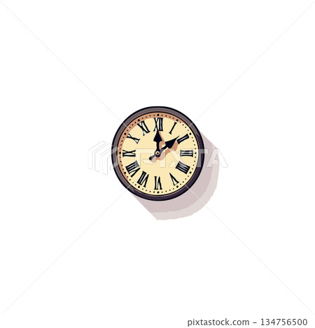 Vintage styled wall clock illustration displaying the passage of time with classic design elements 134756500