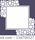 Square frame with empty space. White circles or bubbles. Dark violet color. Great for scrapbooking, invitations, cards, posters, photo albums, and crafts. 134756527