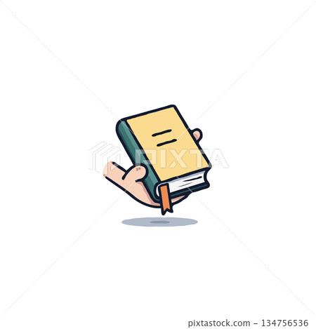 A helping hand presenting knowledge and education through illustrated reading material in vector 134756536