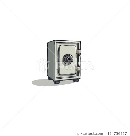 Stylized rendering of a small safe on a white background with subtle shadows providing depth 134756557