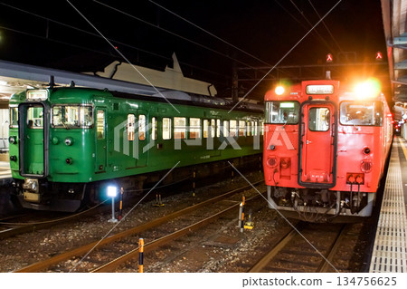 Night view of the San'in Main Line at Toyooka Station (Kiha 47 series and 113 series) 134756625