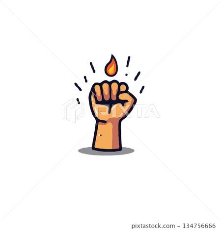 A stylized graphic illustration of a clenched fist with a flame symbolizing strength and passion A stylized graphic illustration of a clenched fist with a flame symbolizing strength and passion 134756666