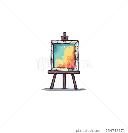 Stylized easel holding abstract painting showcasing warm and cool color transition creating 134756671
