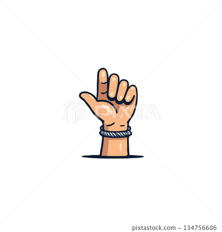 Animated hand pointing upwards with beaded bracelet indicating direction or selection with bold Animated hand pointing upwards with beaded bracelet indicating direction or selection with bold 134756686