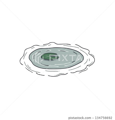 A serene pond reflecting the sky, adorned with a floating lily pad creating peaceful nature scene A serene pond reflecting the sky, adorned with a floating lily pad creating peaceful nature scene 134756692