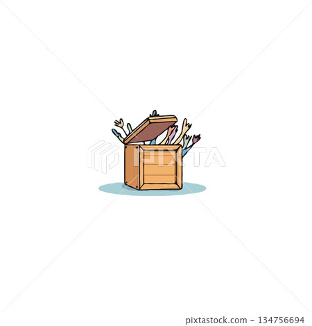 Mysterious wooden box with hands reaching out conveying a sense of wonder and anticipation evoking Mysterious wooden box with hands reaching out conveying a sense of wonder and anticipation evoking 134756694