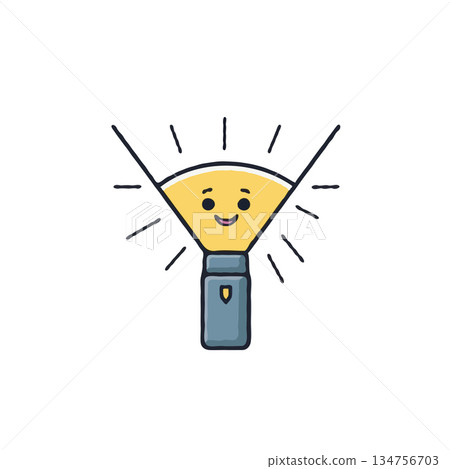 Cartoon flashlight character radiating happiness and illumination with its cheerful expression 134756703