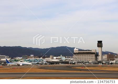 Airplane and airport terminal, control tower Airplane and airport terminal, control tower 134756753