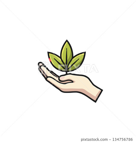 Hand holding sprout illustration symbolizes care sustainability nature environment growth 134756786