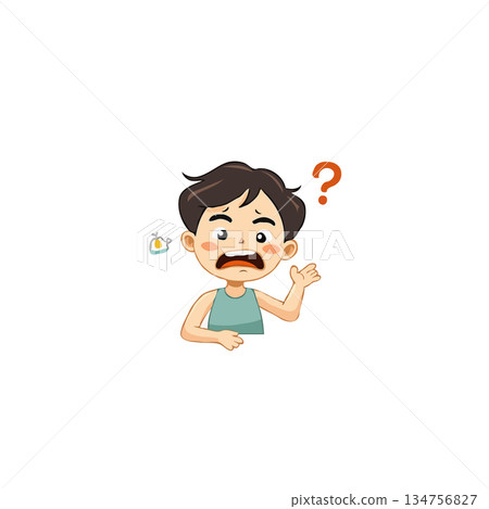 Confused cartoon character facing an ambiguous situation with perplexed expression showing Confused cartoon character facing an ambiguous situation with perplexed expression showing 134756827