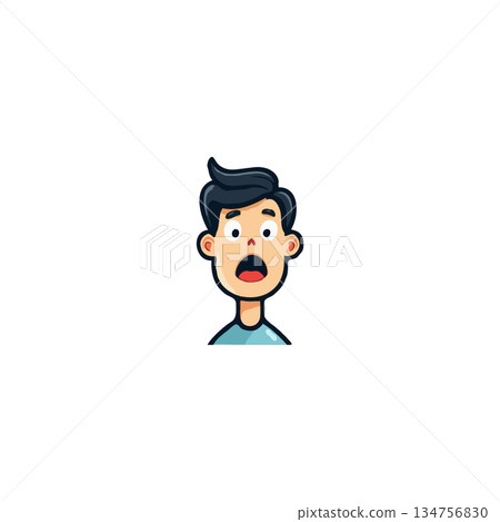Cartoon character with a surprised expression exhibiting exaggerated features and simplified 134756830