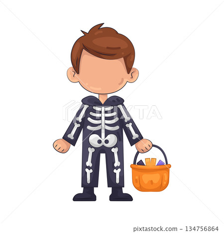 Illustration of Child Dressed as Skeleton for Halloween 134756864