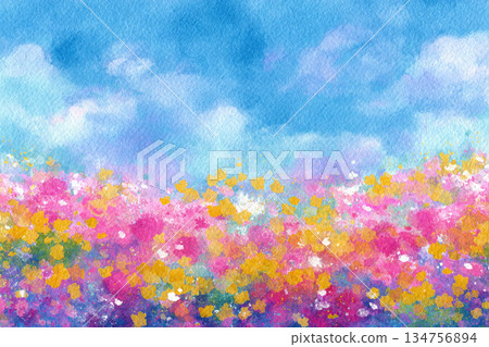 Colorful watercolor floral background AI image 134756894