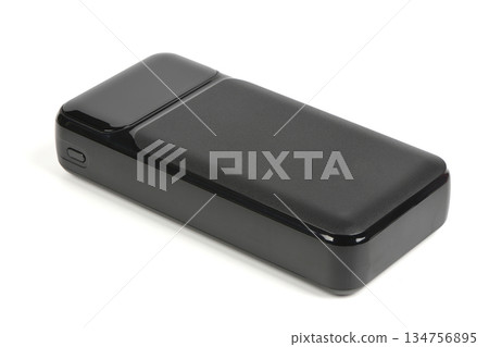 Black Portable Power Bank External Battery Isolated on White Background Black Portable Power Bank External Battery Isolated on White Background 134756895