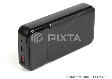 High Angle Perspective of Black Power Bank Isolated 134756900