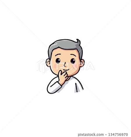 Cartoon depiction of a pensive young boy with curious eyes and thoughtful expression illustrated Cartoon depiction of a pensive young boy with curious eyes and thoughtful expression illustrated 134756970