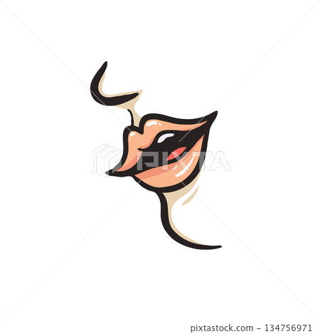 Stylized feminine lips illustration evokes a sensual allure and modern minimalist design aesthetic Stylized feminine lips illustration evokes a sensual allure and modern minimalist design aesthetic 134756971
