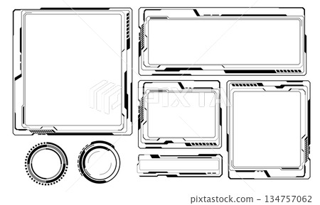HUD frames black user interface elements set design modern technology futuristic control panel screen digital hologram window gaming menu touching cyber monitor set white background vector 134757062