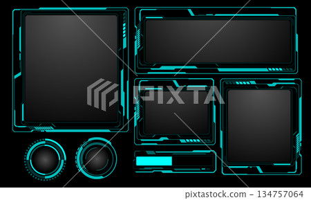 HUD frames blue grey user interface elements design modern technology futuristic control panel screen digital hologram window gaming menu touching cyber monitor set on black background vector HUD frames blue grey user interface elements design modern technology futuristic control panel screen digital hologram window gaming menu touching cyber monitor set on black background vector 134757064