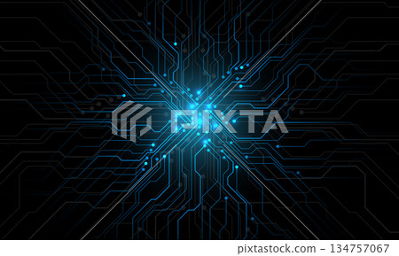 Abstract blue circuit board technology connected lines electronics elements computer motherboard chip processor semiconductor digital on black background vector Abstract blue circuit board technology connected lines electronics elements computer motherboard chip processor semiconductor digital on black background vector 134757067