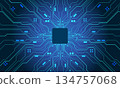 Abstract blue circuit board technology connected lines electronics elements computer motherboard chip processor semiconductor digital background vector 134757068