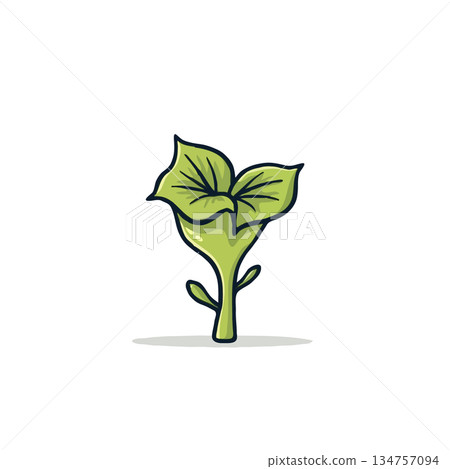 Stylized botanical illustration showcasing vibrant green leaves and a slender stem displaying Stylized botanical illustration showcasing vibrant green leaves and a slender stem displaying 134757094