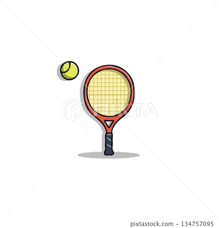 Stylized tennis equipment illustration showcasing a racket and ball for sport design and recreation Stylized tennis equipment illustration showcasing a racket and ball for sport design and recreation 134757095