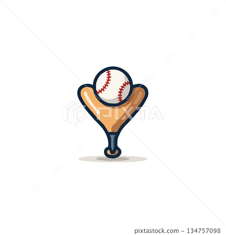 Stylized baseball balancing gently on a uniquely shaped bat with a minimalist aesthetic creating Stylized baseball balancing gently on a uniquely shaped bat with a minimalist aesthetic creating 134757098