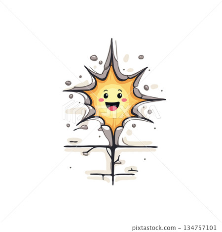 A cheerful burst of light emerges from cracked earth expressing joy and radiant growth with 134757101