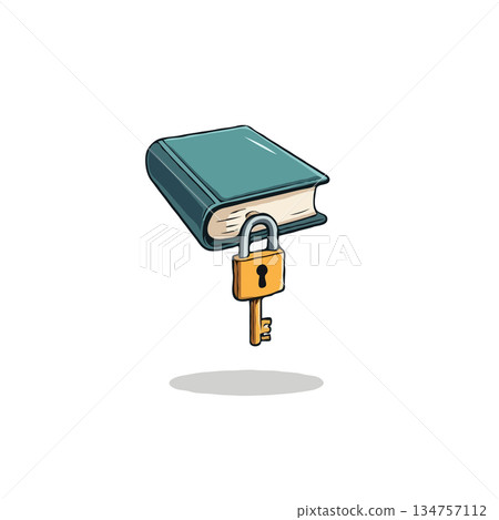 Securing knowledge protection of intellectual property book with lock and key concept illustrating 134757112