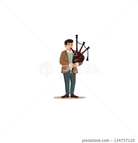 Man playing bagpipes in traditional attire evokes cultural heritage and musical expression creates Man playing bagpipes in traditional attire evokes cultural heritage and musical expression creates 134757120
