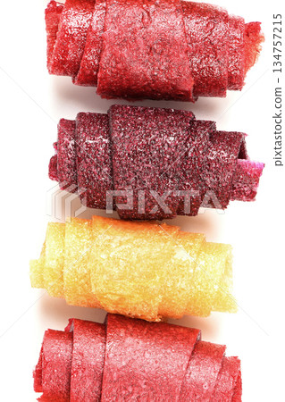 Top View of Colorful Assorted Fruit Leather Rolls Top View of Colorful Assorted Fruit Leather Rolls 134757215