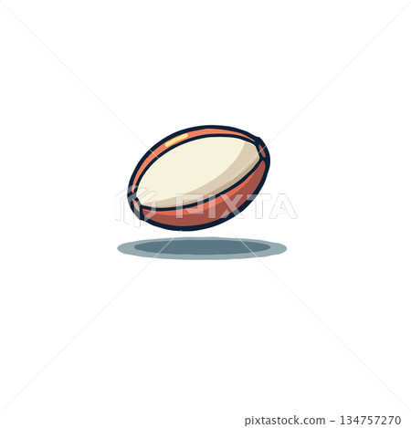 Stylized vector illustration depicting a brown and beige rugby ball floating above casted shadow Stylized vector illustration depicting a brown and beige rugby ball floating above casted shadow 134757270