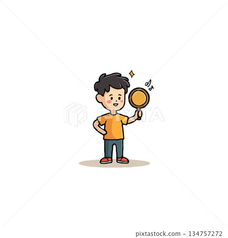 Boy playfully sings and imagines a bright future using a handheld mirror for amusement and joy Boy playfully sings and imagines a bright future using a handheld mirror for amusement and joy 134757272