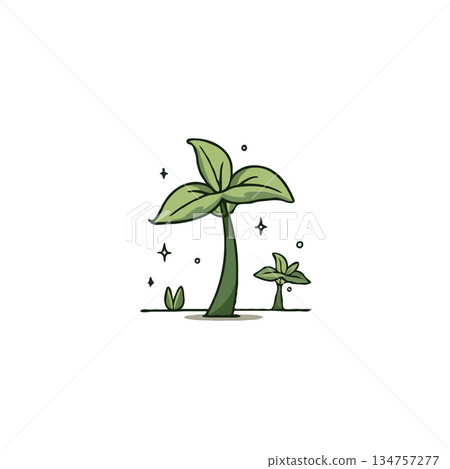 Botanical minimalist illustration showcasing sprouting seedlings representing new beginnings and 134757277
