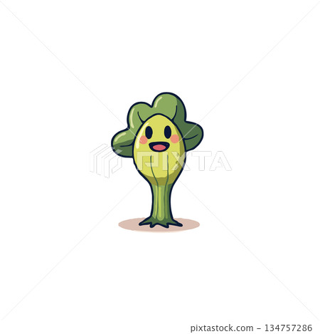 Whimsical botanical character standing cheerfully with leafy details and charmingly minimalist 134757286