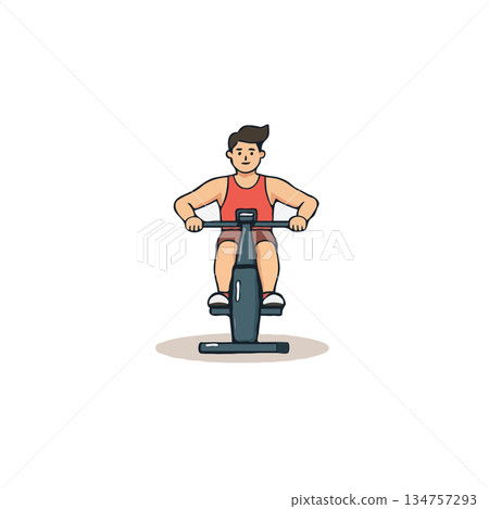 Illustration of a man on stationary bicycle engaging in indoor physical activity for fitness and Illustration of a man on stationary bicycle engaging in indoor physical activity for fitness and 134757293