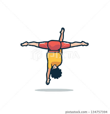 Stylized handstand illustration depicts fitness wellness strength flexibility balance coordination 134757394