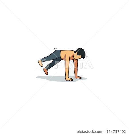 Digital depiction showcases individual engaged in a balancing pose concentrating on the core body 134757402
